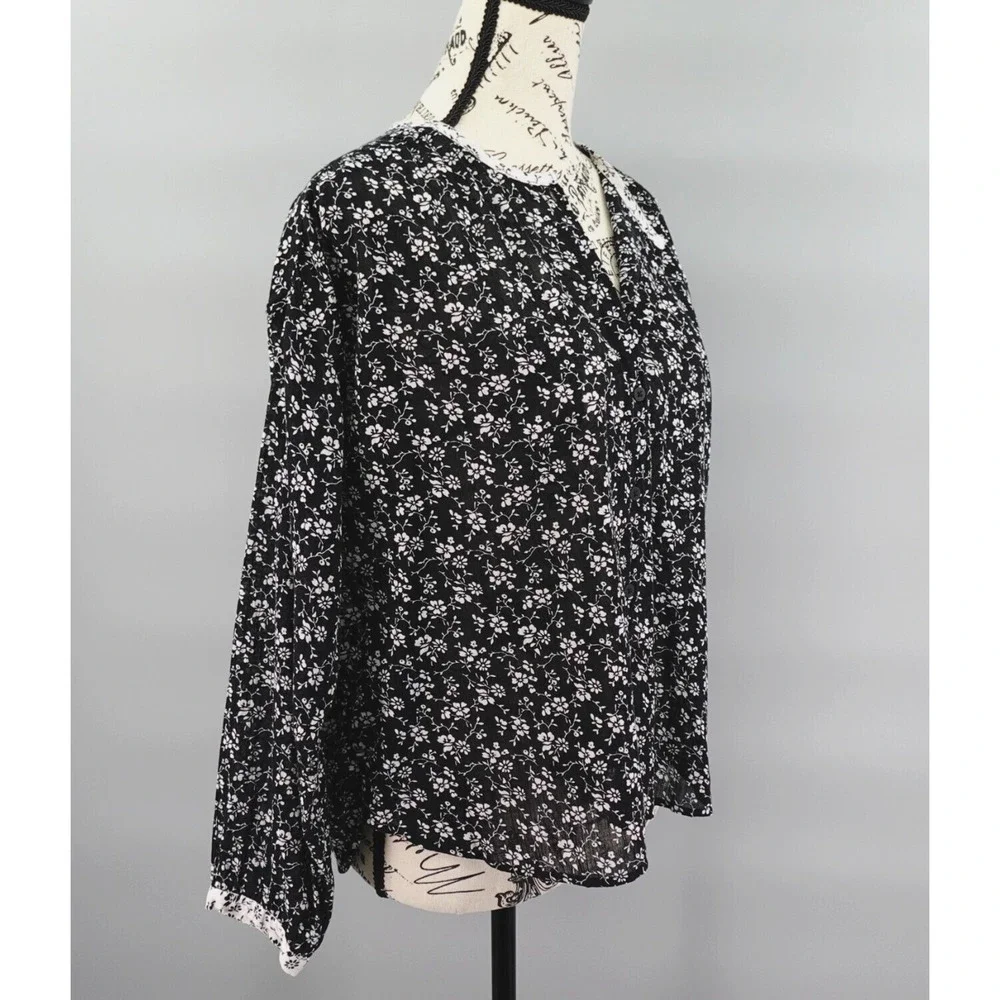 Madewell Top Small Black Meadow Branch‎ Floral Print-Mix